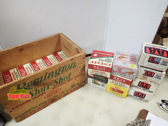 Lot 59-41536 - 20 Boxes of 12 Gauge Shot Gun Shells, Various Brands with Vintage Remington Shur Shot Crate