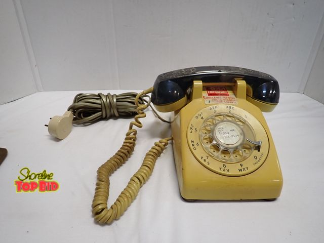 Lot 59-10422 - Bell System Western Electric Yellow Rotary Telephone RM with Volume Control Dial on Bottom, Has Silv...