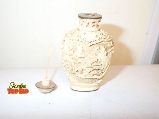 Lot 59-30017 - Antique Chinese Sniff Bottle Hand Carved Resin Marked on Base. Bottle Featuring Landscape Flower Pet...