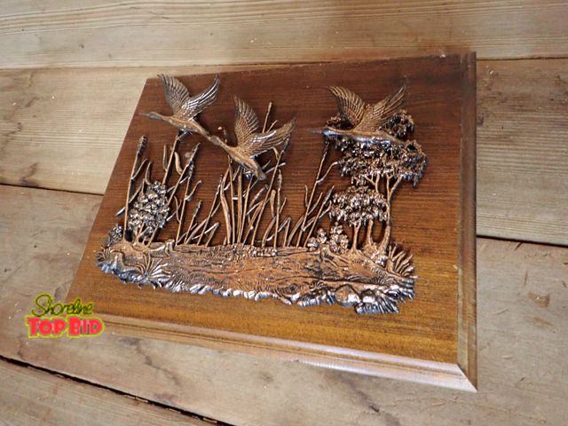 Lot 59-43189 - Mid-Century Wall Plaque 3D Flying Geese, Brass Finished 8" x 12"