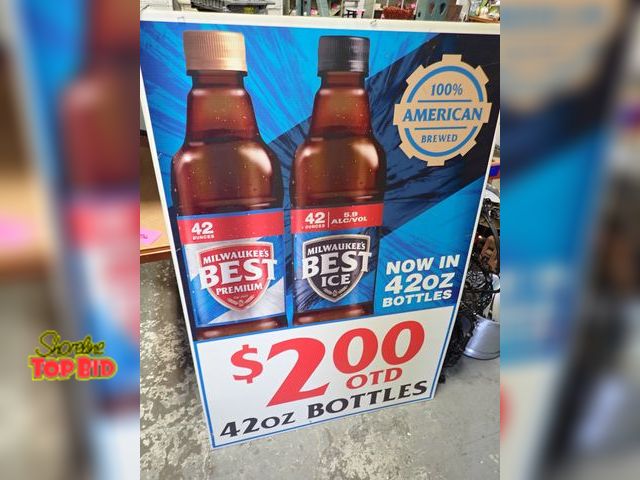 Lot 59-24056 - Milwaukee Beer Advertisement Sign on Corrugated Plastic Board 48" x 32"