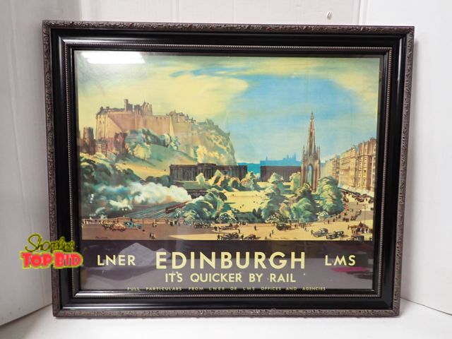 Lot 59-46111 - Professionally Framed Poster measuring 30" x 24" - of Edinburgh Railroad Line 1934 LNER/LMS Railway