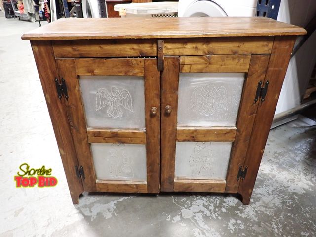 Lot 59-43909 - I'm calling it a "Pie Chest" what do you think? All wood, double doors, 3 shelves - 34" long x 12" w...