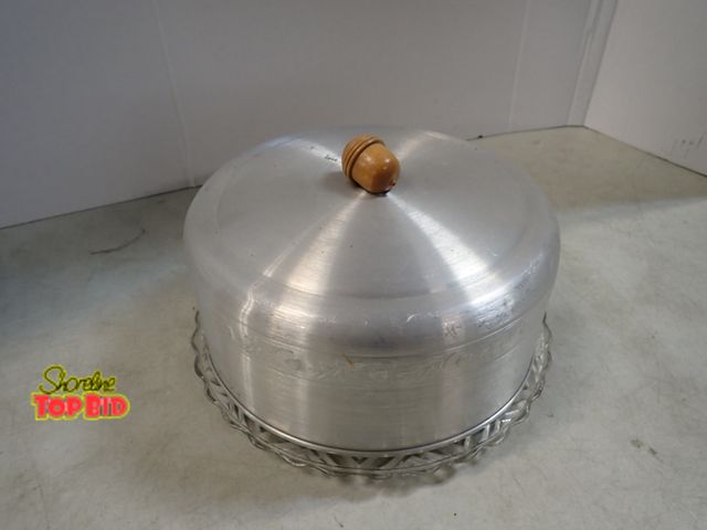 Lot 59-41569 - Vintage Aluminum Cake Cover with Glass Plate