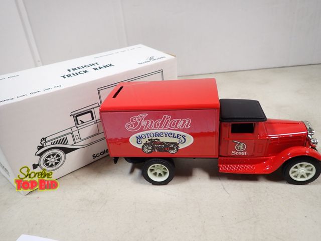 Lot 59-41732 - Indian motorcycles freight truck die cast metal bank 8" long