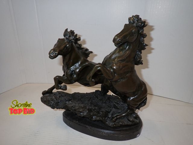 Lot 59-10025 - Bronze Sculpture of Wild Horses on Marble Base, European Bronze Finery Mark 12" x 13". $150.00 to $8...