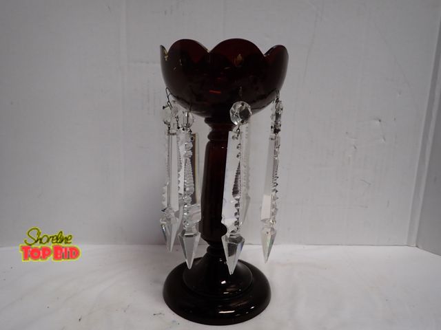 Lot 59-14050 - Antique Ruby Red Glass Mantle Luster circa 1900, 10 3/4" tall. Estimated value $125.00 to $350.00