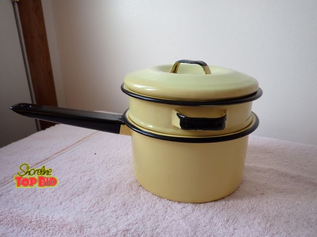 Lot 59-43517 - Vintage Yellow Enamelware Double Boiler