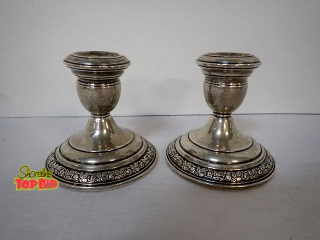 Lot 59-24233 - Pair of Wallace Sterling Silver Weighted Candlesticks, 674 grams Total Weight