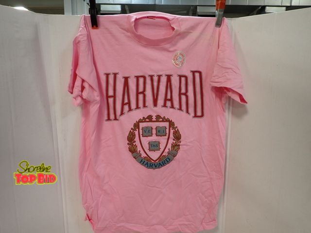 Lot 59-45147 - New Old Stock Fruit of the Loom Vintage from 1990s Pink Harvard University Collegiate T-Shirt featur...