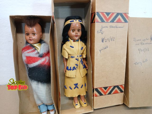 Lot 59-71022 - Native American Indian Doll Lot Of 2 Carlson Dolls  Navajo Chief &amp; princess