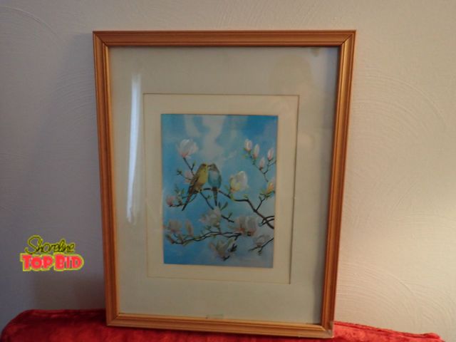 Lot 59-43487 - Vintage Parakeet Foil Art Print - Frame is Damaged in Corner, See Pics