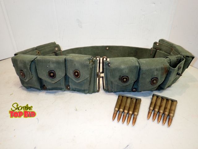 Lot 59-14646 - Ca. 1903-06, .30 Cal, WWI Military Canvas Belt with Fully Loaded Clips, No Pockets, Springfield