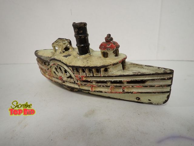 Lot 59-10315 - Ca, 1880 Wilkins Puritan Steamboat Cast Iron Toy 3 1/2" x 7 1/2" x 2 1/4" width