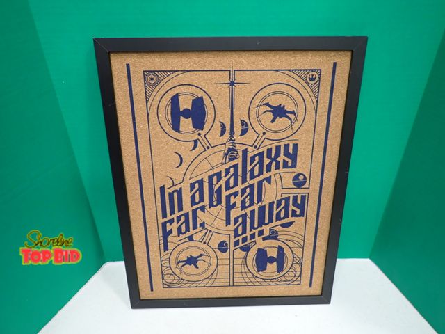 Lot 59-58150 - Framed Star Wars Cork Wall Hanging "In a Galaxy Far, Far Away" Great Condition, measures 16" x 20"