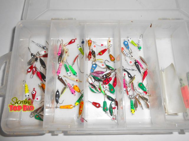 Lot 59-74248 - Large Lot approx 90 Ice Fishing Jigs + case.