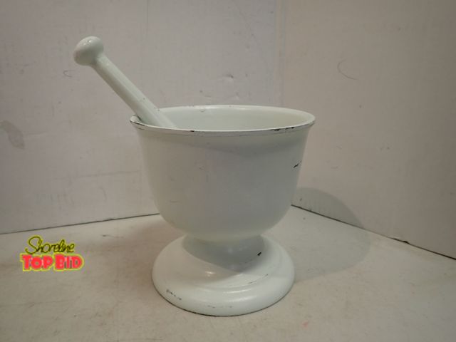 Lot 59-14516 - Antique Painted Cast Iron Mortar and Pestle Set, Used in 19th Century, American Pharmacies