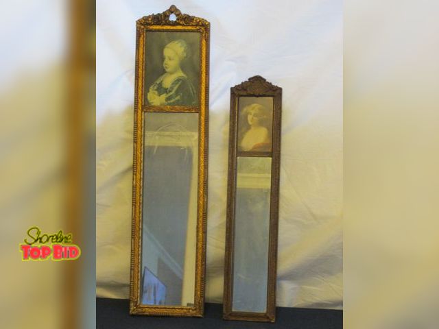 Lot 59-10058 - 2 antique mirrored wall hanging paintings, one of a young adult woman, one of a toddler.  Both look ...