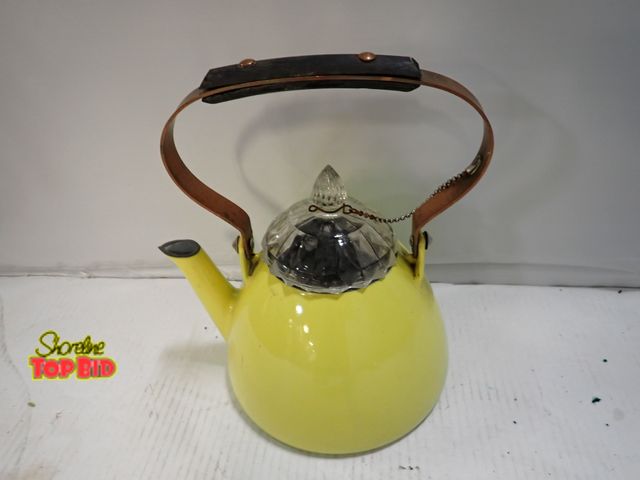 Lot 59-10385 - Belgian Descoware Heavy Cast Iron Yellow Kettle with Glass Lid