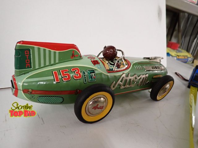 Lot 59-43120 - Rare Japan Tin Litho Friction Drive Worn Atom Race Car 16" long