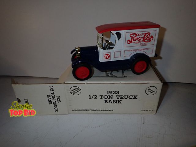 Lot 59-43724 - Ertl 1923 1/2 Ton Truck Bank Die-Cast, Mint Condition, 5-cent Pepsi Cola Delivery Truck 7" long