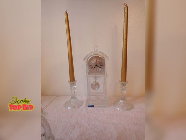 Lot 59-43421 - Crystal Legends 24% Lead Crystal Mini Grandfather Clock with Pendulum by Godinger and 2 Clear Glass ...