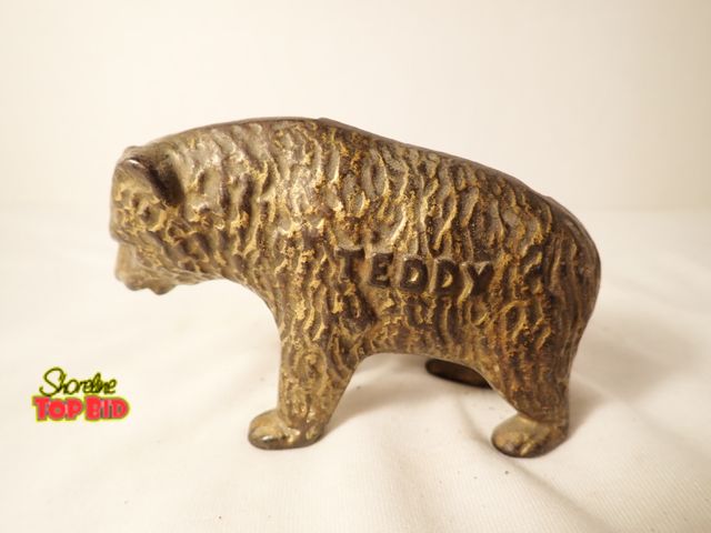 Lot 59-20054 - Antique Cast Iron "Teddy" Still Bank Embossed "Teddy" along it's side by Arcade circa 1905-1925 in h...