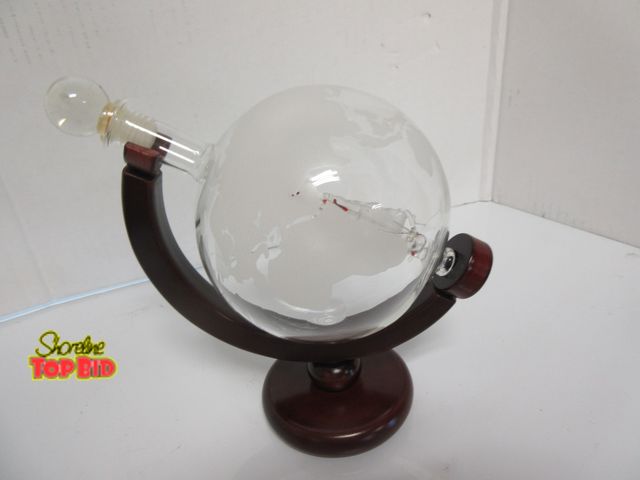 Lot 59-10423 - Handmade Lead-Free Global Whiskey Decanter with Wood Stand - Etched World Globe - Holds 30 oz (700 m...