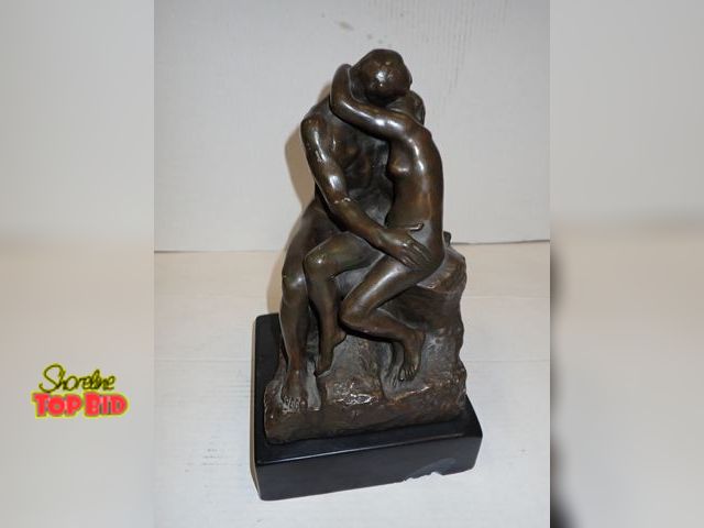 Lot 59-10028 - Bronze the Kiss Statue Sculpture by Auguste Rodin on Marble Base - Base Does have Chip - See Pics, 1...