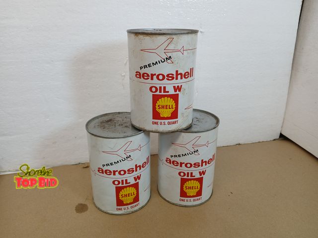 Lot 59-71000 - SHELL PREMIUM AEROSHELL OIL W CAN FULL QT CARDBOARD AIRCRAFT OIL SHELL Lot Of 3