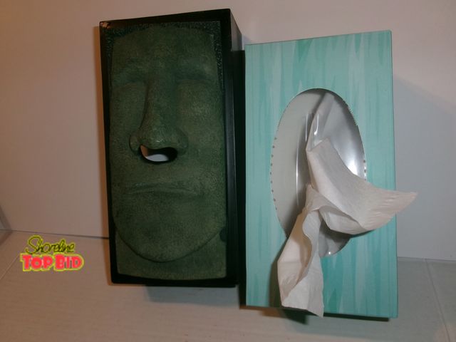 Lot 59-74491 - Vintage Rotary Hero Easter Island Green Faux Stone Moai Tissue Box Cover Tiki - Makes a Great Gift! ...