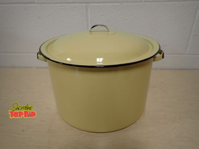 Lot 59-13046 - Vintage Yellow Enamelware Stock Pot with Matching Lid