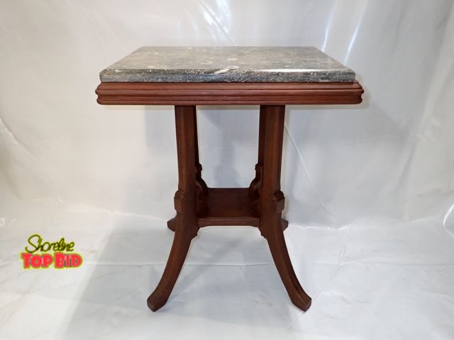 Lot 59-14231 - Antique Victorian Marble-Top Parlor/Side Table, Walnut Base 19th Century 22 1/2" x 18 1/2" x 13 1/4"...