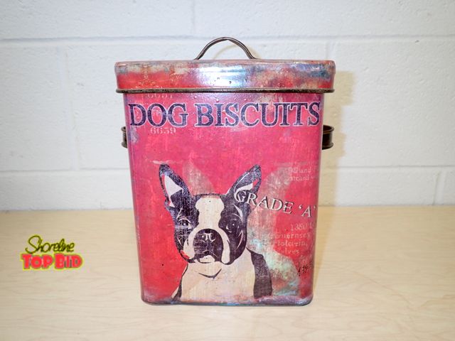 Lot 59-10668 - Vintage-Style Tin Dog Biscuit Container with Boston Terrier