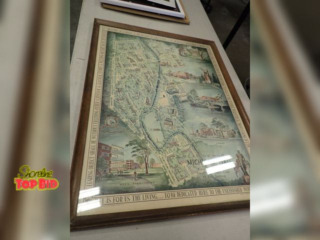 Lot 59-20087 - 1955 Vintage Framed "A Pictorial Rendu of Michigan State Campus Map" by Carl D. Johnson 32 1/2" x 24...