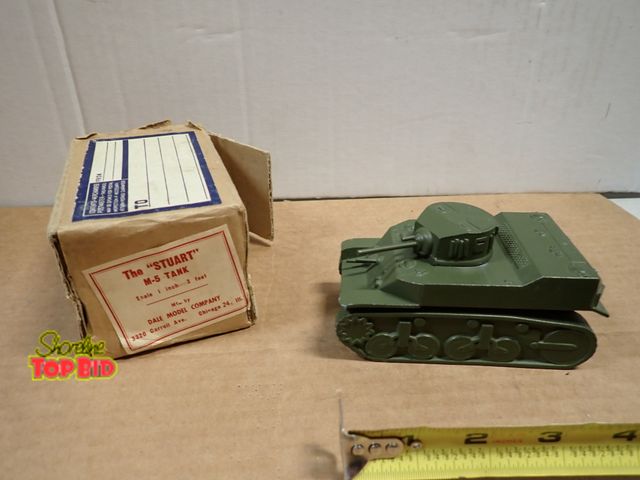 Lot 59-20048 - Framburg Dale Model Co. WWII Army "Stuart" M-5 Tank Gun Vehicle Diecast Metal with Shipping Box, Min...