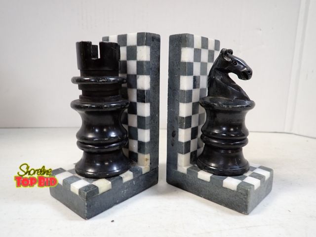 Lot 59-43509 - Pair of Genuine Soapstone Bookends, Chess