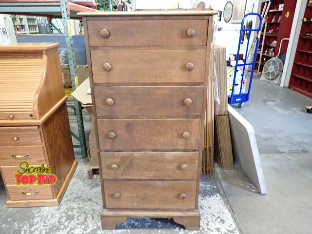 Lot 59-10995 - Antique Tall Boy 6-Drawer Dresser, Solid, 57" x 28 1/2" x 18"