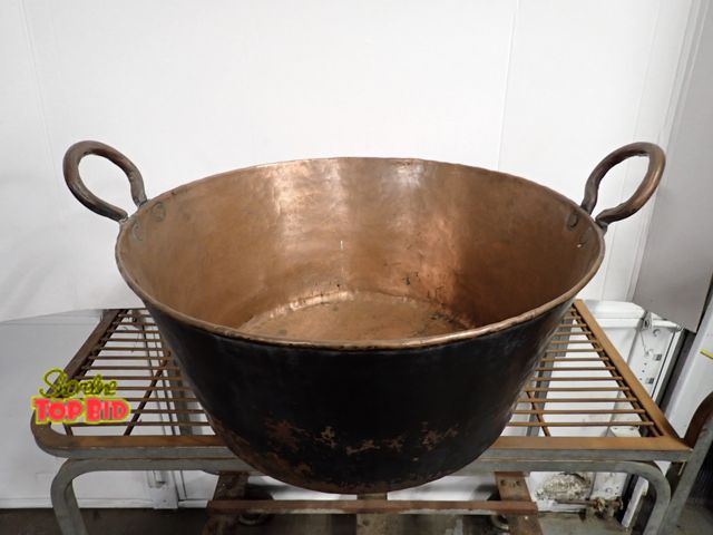 Lot 59-14422 - CA. 1880-1920, French Extra Large Hand Hammered Copper, Jam Pot with hand-forged Copper Handles and ...