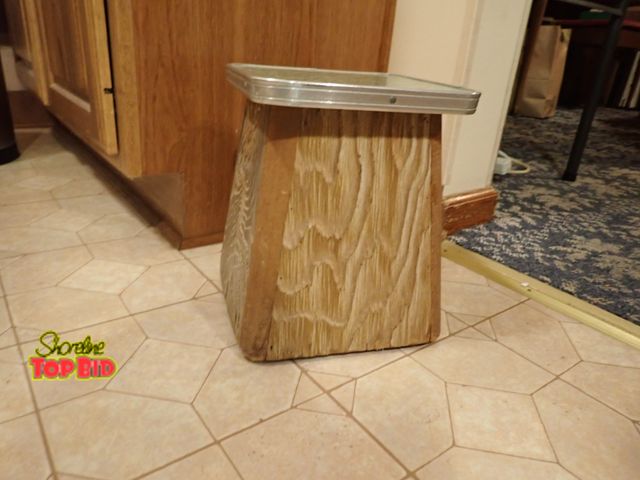 Lot 59-39743 - Mid-Century Modern Wood Stool with Green Laminate Top, Metal Edge Banding