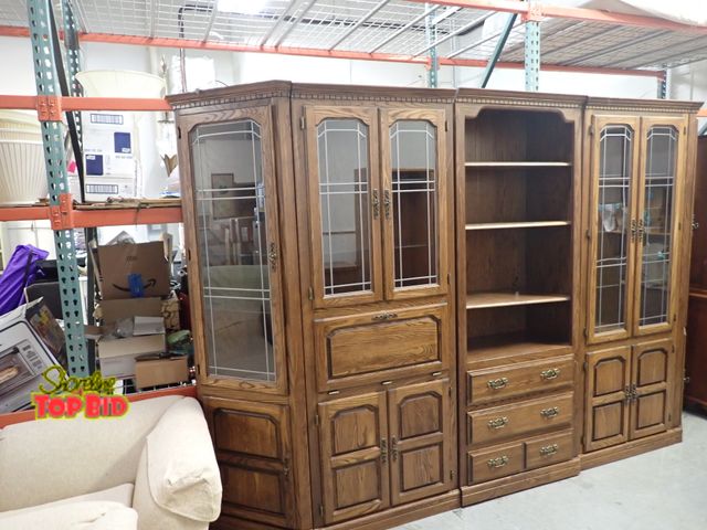 Lot 59-96018 - Huge 5-Pc Wall Display Cabinet, Dark Oak