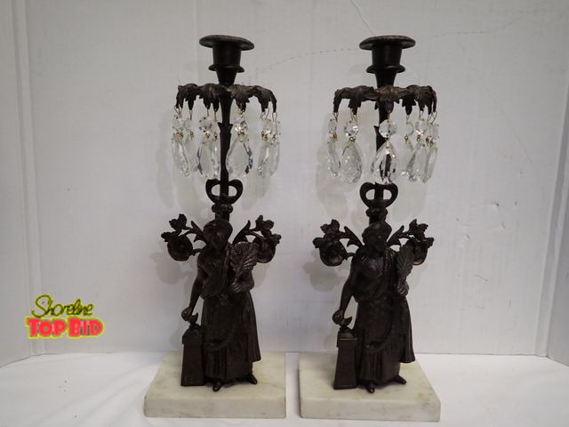 Lot 59-14076 - Pair of Antique Figural Girandole Candlestick, Likely Dating from the Late 18th Century to Early 19t...