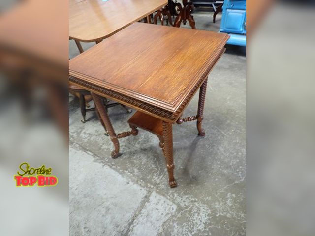 Lot 59-10083 - Antique Parlor Square Table with Lower Shelf, Spiral Twisted Leg &amp; Clawed Wooden Feet, Great Con...