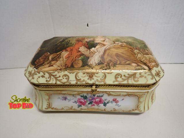 Lot 59-14148 - Ca. 1870 Gold Gilded Porcelain French Jewelry Box Crafted in the style of Sevres, France Bombe Caske...