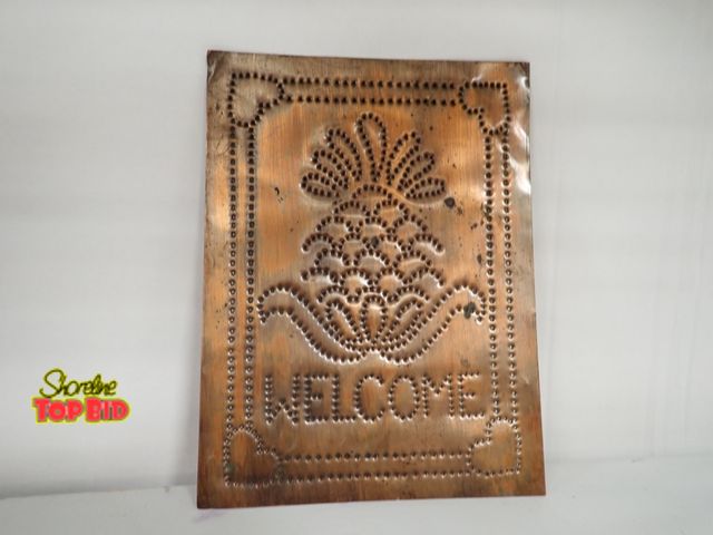 Lot 59-14160 - 12 x 9 Copper Punch Panel Hand Crafted Pineapple Motif - Rustic Wall Decor (Welcome Sign)