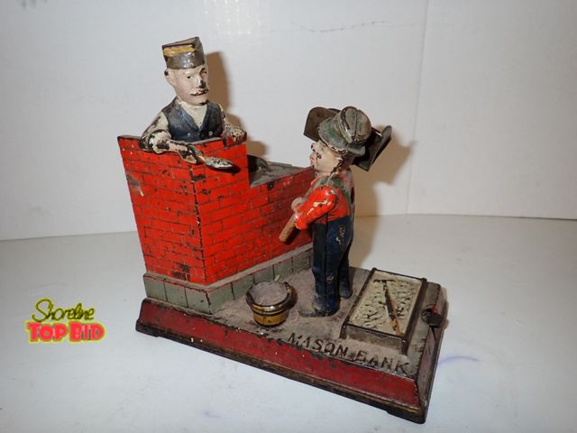 Lot 59-10160 - Original 1887 Mason and Hod Carrier Mechanical Bank, Working, 7" x 7 1/2"