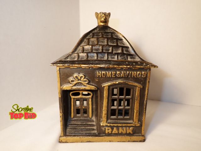 Lot 59-21267 - Antique Cast Iron "Home Savings Bank" Still Bank by J. &amp; E. Stevens, late 19th to early 20th cen...