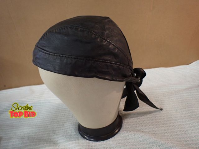 Lot 59-21393 - Vintage Black Leather Skull Cap, Made in USA