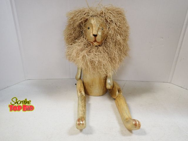 Lot 59-43473 - Pier 1 Jointed Shelf Sitter Gold Lion Decor, Wood with Raffia Mane - Articulated