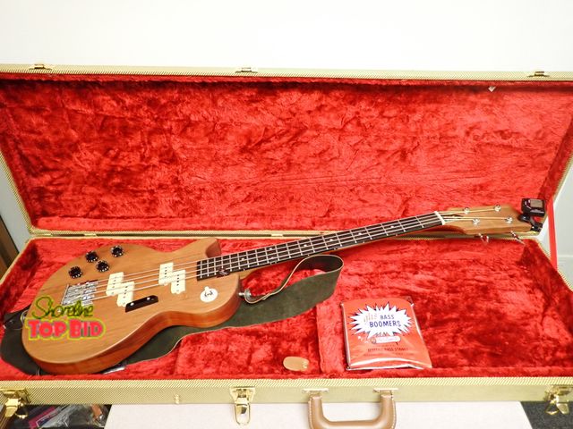Lot 59-30013 - Beautiful Wooden Vintage Electric Bass Guitar, Design Reminiscent of a Gibson Les Paul, seems custom...